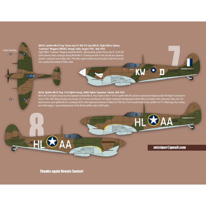 1/32 Spitfire MkVc "Low Altitude Hunters" Decal Sheet | Zotz Decals